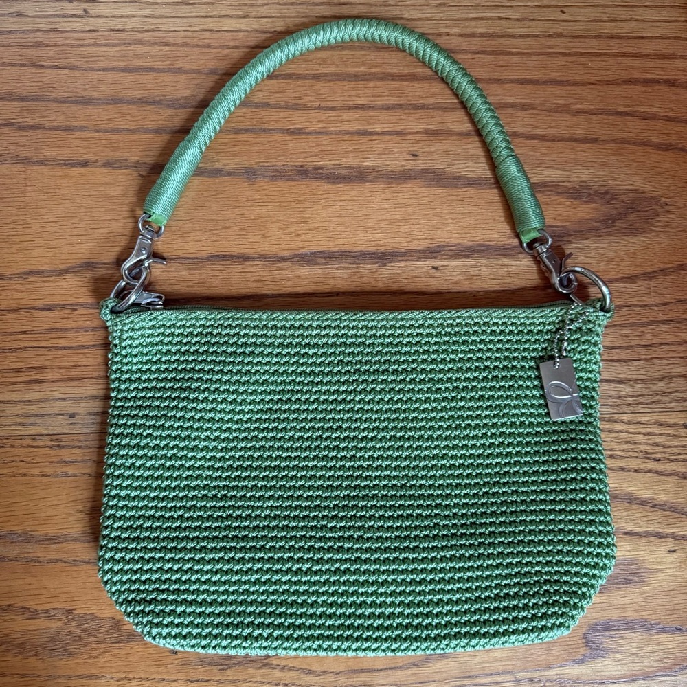 LINA Green Crochet Shoulder Bag with a Braided Removable Strap